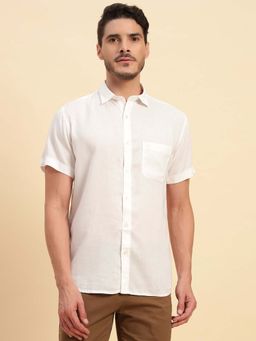 Cantabil - Men White Solid Breathable and Soft with Color Fastness Regular Fit Shirt