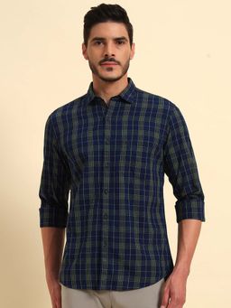 Cantabil - Men Blue Checked Breathable and Soft with Color Fastness Regular Fit Shirt