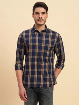 Cantabil - Men Blue Checked Breathable and Soft with Color Fastness Regular Fit Shirt