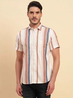 Cantabil - Men Brown Stripes Breathable and Soft with Color Fastness Regular Fit Shirt