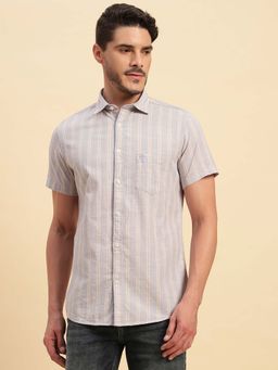 Cantabil - Men Purple Stripes Breathable and Soft with Color Fastness Shirt
