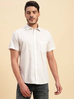 Cantabil - Men White Checked Breathable and Soft with Color Fastness Regular Fit Shirt