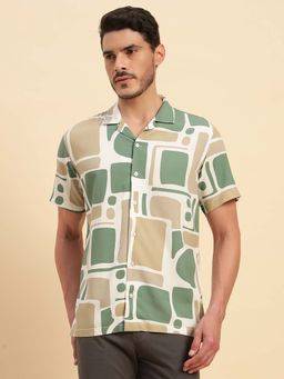 Cantabil - Men Green Printed Breathable and Soft with Color Fastness Regular Fit Shirt