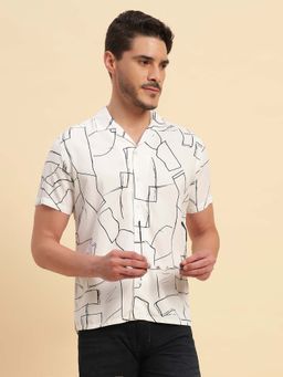 Cantabil - Men White Printed Breathable and Soft with Color Fastness Regular Fit Shirt
