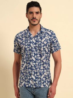 Cantabil - Men Blue Floral Breathable and Soft with Color Fastness Regular Fit Shirt