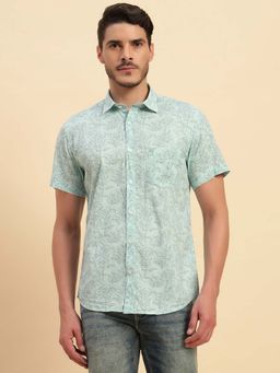 Cantabil - Men Green Floral Breathable and Soft with Color Fastness Regular Fit Shirt