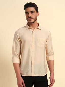 Cantabil - Men Beige Solid Breathable and Soft with Color Fastness Regular Fit Shirt