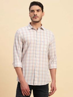 Cantabil - Men Peach Checked Breathable and Soft with Color Fastness Regular Fit Shirt