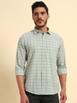 Cantabil - Men Green Checked Breathable and Soft with Color Fastness Regular Fit Shirt