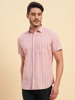Cantabil - Men Pink Stripes Breathable and Soft with Color Fastness Regular Fit Shirt