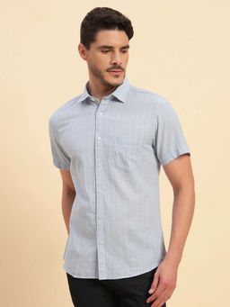 Cantabil - Men Blue Stripes Breathable and Soft with Color Fastness Regular Fit Shirt