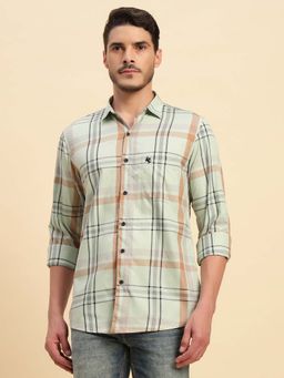 Cantabil - Men Green Checked Breathable and Soft with Color Fastness Regular Fit Shirt