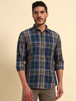 Cantabil - Men Navy Blue Checked Breathable and Soft with Color Fastness Shirt