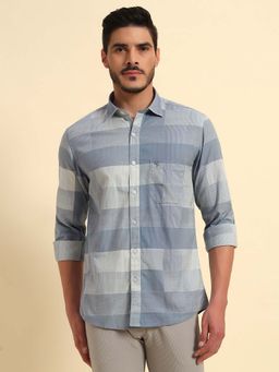 Cantabil - Men Blue Checked Breathable and Soft with Color Fastness Regular Fit Shirt