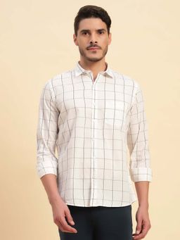 Cantabil - Men White Checked Breathable and Soft with Color Fastness Regular Fit Shirt