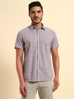 Cantabil - Men Grey Checked Breathable and Soft with Color Fastness Regular Fit Shirt