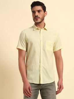 Cantabil - Men Yellow Stripes Breathable and Soft with Color Fastness Shirt