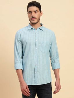 Cantabil - Men Blue Stripes Breathable and Soft with Color Fastness Regular Fit Shirt