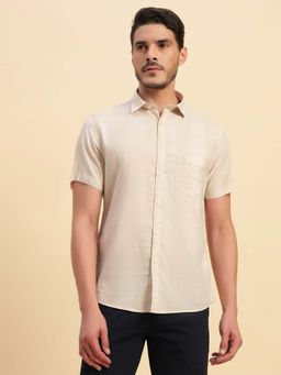Cantabil - Men Beige Checked Breathable and Soft with Color Fastness Regular Fit Shirt