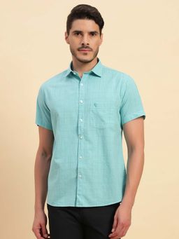 Cantabil - Men Turquoise Checked Breathable and Soft with Color Fastness Shirt