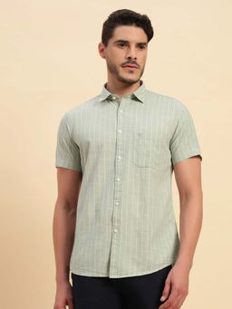 Cantabil - Men Olive Stripes Breathable and Soft with Color Fastness Regular Fit Shirt