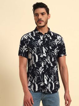 Cantabil - Men Navy Blue Printed Breathable and Soft with Color Fastness Shirt