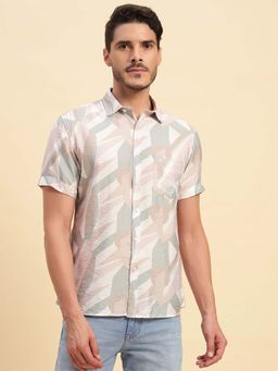Cantabil - Men Pink Printed Breathable and Soft with Color Fastness Regular Fit Shirt