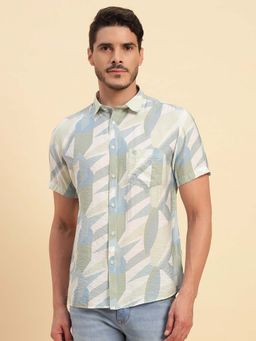 Cantabil - Men Blue Printed Breathable and Soft with Color Fastness Regular Fit Shirt