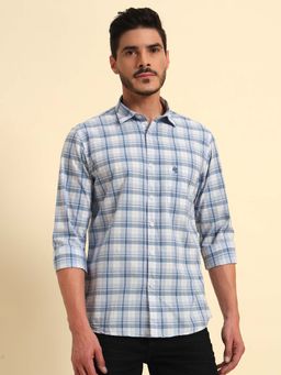 Cantabil - Men Blue Checked Breathable and Soft with Color Fastness Regular Fit Shirt
