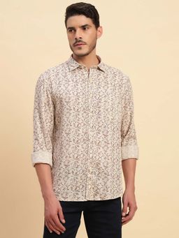 Cantabil - Men Beige Printed Breathable and Soft with Color Fastness Regular Fit Shirt