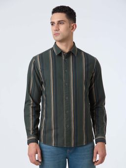 Pepe Jeans - Men Green Vertical Stripe Full Sleeve Oxford Shirt