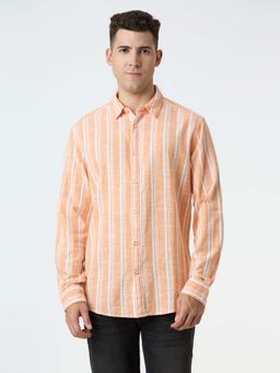 Pepe Jeans - Men Orange Vertical Stripe Full Sleeve Shirt