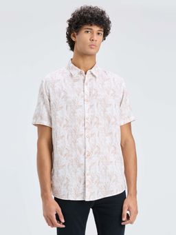 Pepe Jeans - Men Peach Orange Botanical Print Half Sleeve Shirt