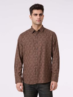 Pepe Jeans - Men Light Brown Structured Full Sleeve Shirt