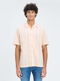 Pepe Jeans - Men Orange Resort Collar Half Sleeve Shirt
