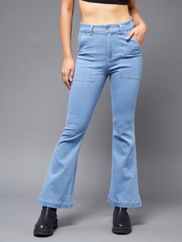 Miss Chase - Women's Light Blue Bootcut High rise Clean look Regular Stretchable Denim Jeans
