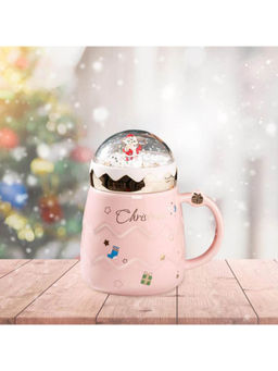 Little Surprise Box - Merry Christmas Ceramic Mug Pink 3D Globe Lid Style -330 ml