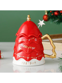 Little Surprise Box - Ceramic Mug Red with Lid & Embellished Spoon -330 ml