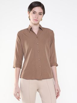 SHOWOFF - Women Brown Polka Dots Regular Fit Casual Shirt