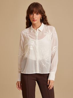 Kazo - Women White Embroidered Regular Fit Casual Shirt