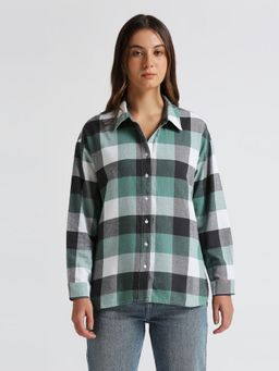 Pepe Jeans - Women Green Checks Oversized Fit Casual Shirt