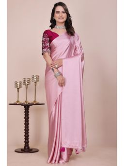 Nyri - Womens Solid Satin Saree with Unstitched Blouse