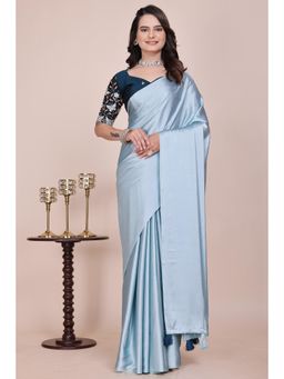 Nyri - Womens Solid Satin Saree with Unstitched Blouse