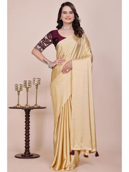 Nyri - Womens Solid Satin Saree with Unstitched Blouse