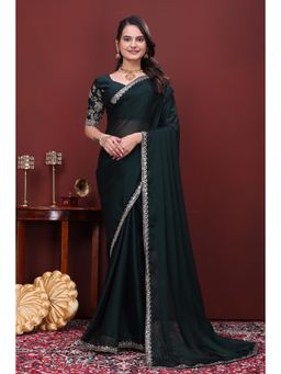 Nyri - Womens Embroidered Chiffon Saree with Unstitched Blouse