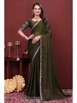 Nyri - Womens Embroidered Chiffon Saree with Unstitched Blouse