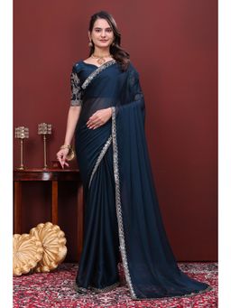 Nyri - Womens Embroidered Chiffon Saree with Unstitched Blouse