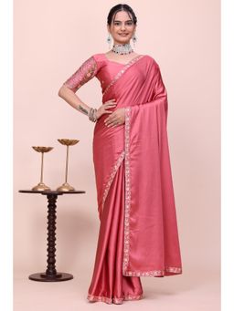 Nyri - Womens Embroidered Satin Saree with Unstitched Blouse
