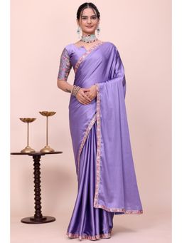 Nyri - Womens Embroidered Satin Saree with Unstitched Blouse