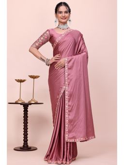 Nyri - Womens Embroidered Satin Saree with Unstitched Blouse